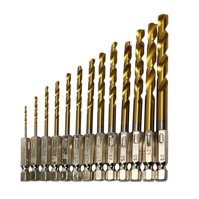 Metallbohrer-Set Titan 1.5 bis 6.5mm mit Sechskantaufnahme | 13 Stück